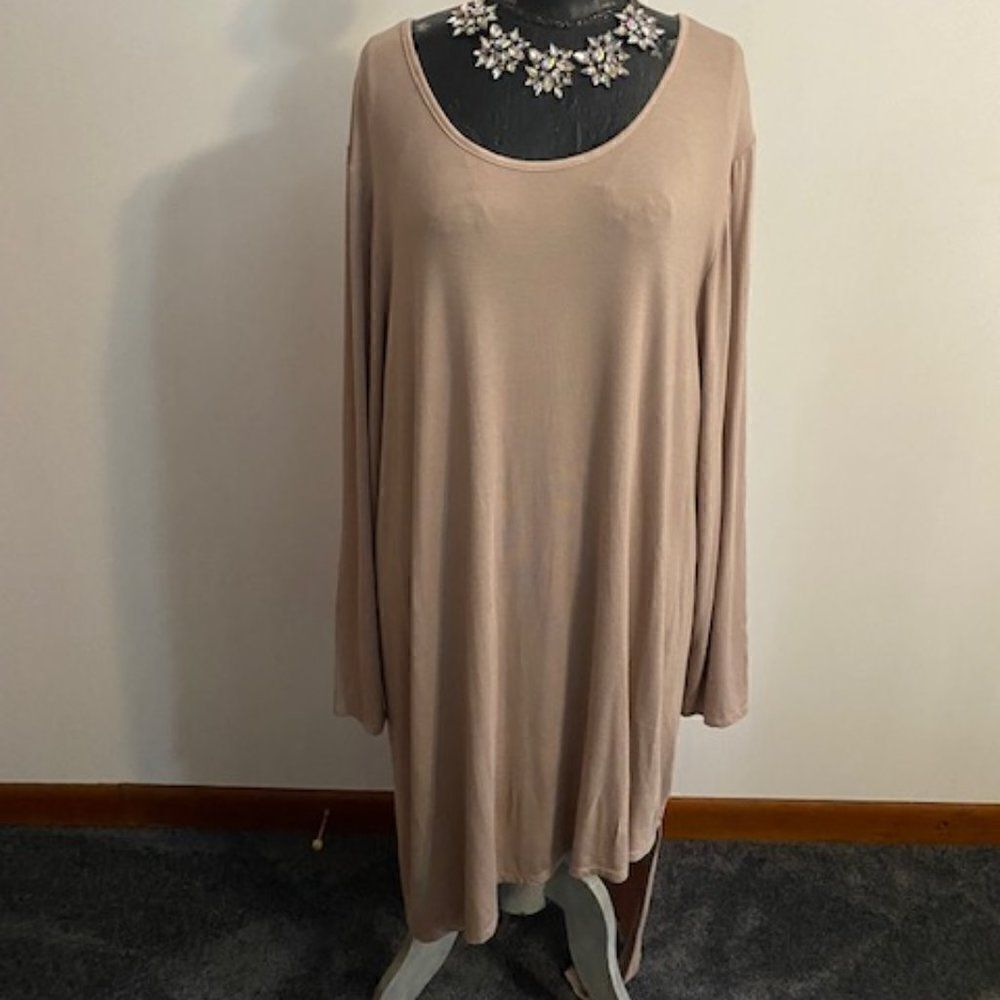 24seven comfort apparel Tan asymmetrical dress, size 3X